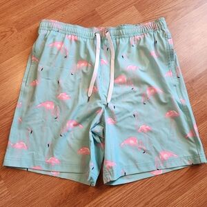 🦩 Sonoma Swim Trunks | Green, with Pink Flamingos | Size M | Like New!